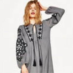 Zara Gray Dress with Black Embroidery
